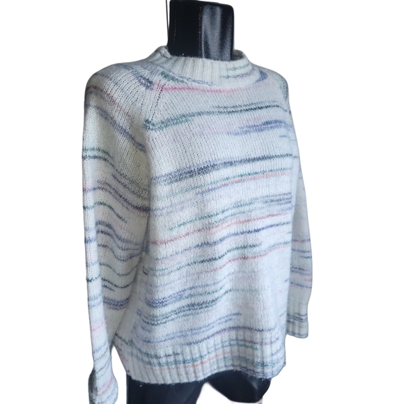Old Navy White Multi Color Striped Mock Neck Sweater M - Picture 3 of 7